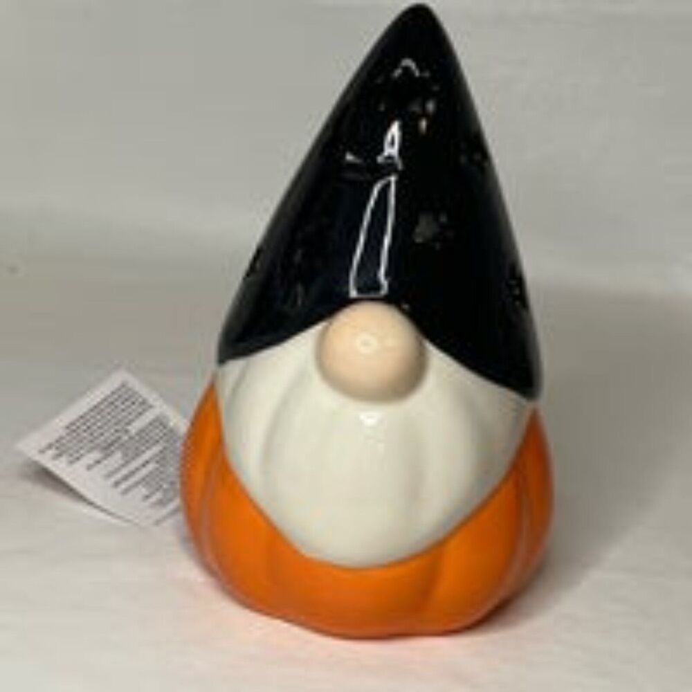 Target Lighted Ceramic Halloween Wizard Gnome Orange & Black Battery Operated